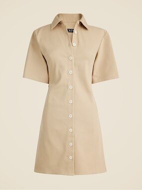 J. Crew Short-Sleeve Button-Front Mini Dress - Beige